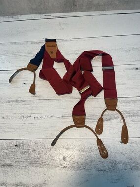 Brooks Brothers Burgundy Suspenders with Tan Leather Trim